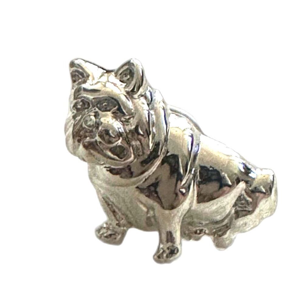 Polished Silver Tone Sitting Bulldog Full Body Lapel Pin